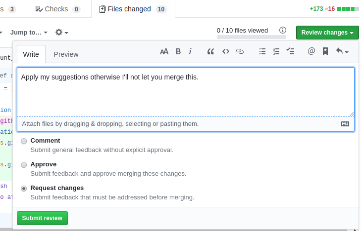 Example of bad practice for Request Changes