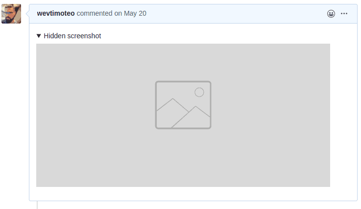 Example of a comment with a hidden screenshot